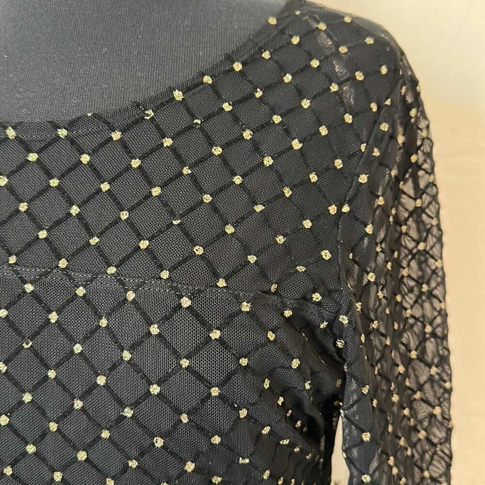 A.U.W. Black Sheer Long Sleeve Mesh Glitter Velvet Dress Fairy Whimsigoth Sz XL - Picture 8 of 15